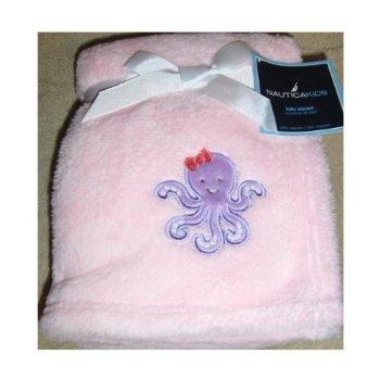 NAUTICA Kids Baby Girl Soft Plush Blanket Pink with Octopus Applique