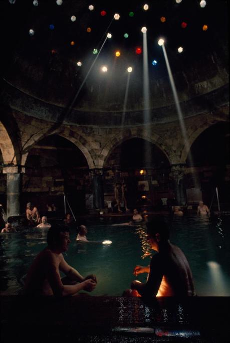 Men soak in mineral-laden hot waters of the Rudas Baths in Budapest, Hungary, April 1971.Photograph by Joe Scherschel, National Geographic