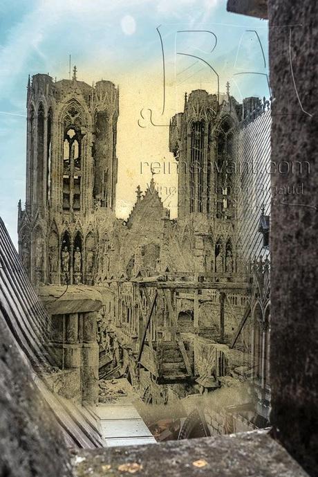 La tour sud vue du transept lors de la reconstruction de Reims