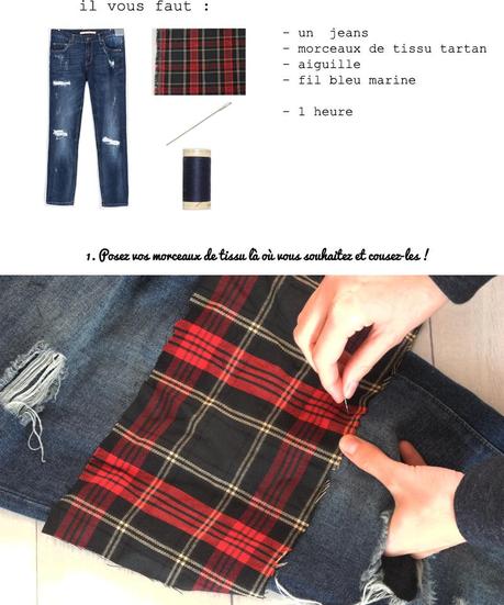 DIY améliorer un jeans basique avec du tissu tartan