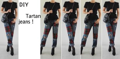 Jeans à empiècements tartan