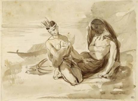 Delacoirx couple d'indiens au bord d'un fleuve avec un enfant