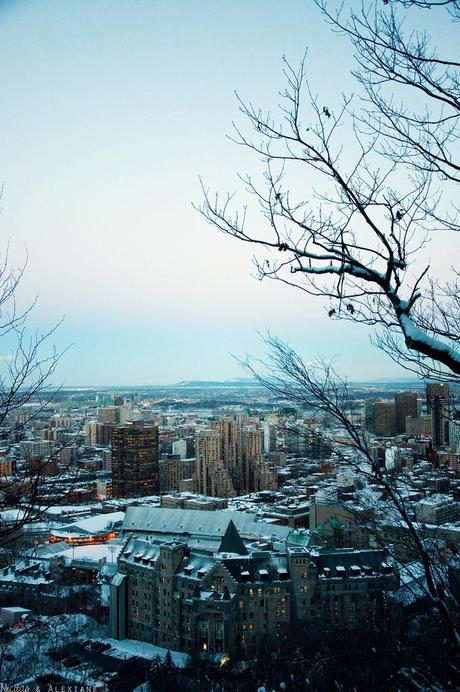 Neige et coucher de soleil au Mont-Royal