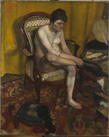 Edmond HEUZÉ (1884-1967) Suzanne Valadon enfilant son bas , non daté huile sur toile 100 x 81 cm  © ADAGP, 2013