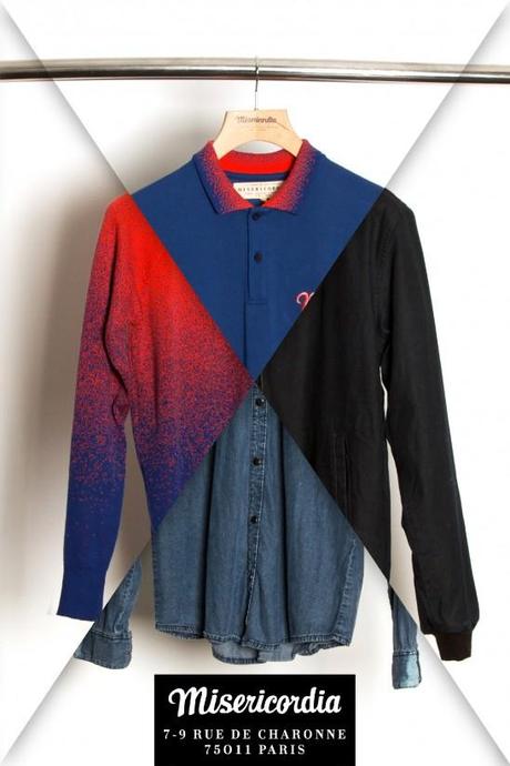 Polo en coton  piqué et pull en maille de coton pima tacheté bleu et orange / chemise en jean de coton hyper doux à pression