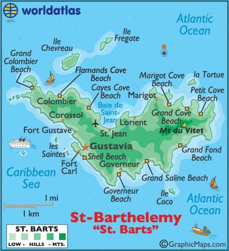 Carte de Saint Barthélémy où on distingue les différents quartiers