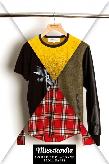 Pull en coton tacheté de jaune et bleu très original / tee-shirts graphique de paix / teddy en laine kaky avec manches en cuire de vachette / chemise a carreau rouge en coton pima