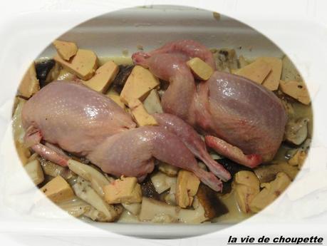 CAILLE AU FOIE GRAS, POELEE DE CEPES DES VOSGES ET POMMES DUCHESSE caille farcie au foie gras-7