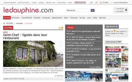Pour le Dauphiné Libéré, un site web à la maquette épurée. L'onglet « abonnez vous » sur le haut de la page d'accueil est très discret.