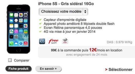 Votre iPhone 5S avec une ristourne de plus de 40% chez Free Mobile...