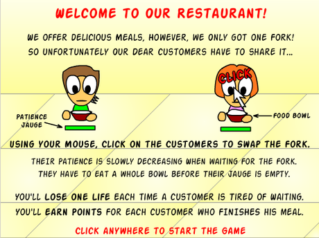 The One Fork Restaurant - Tutorial Screen