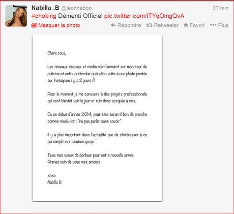 Quand Nabilla dément le buzz sur ses seins, qu'elle a lancé auprès d'un blogueur....