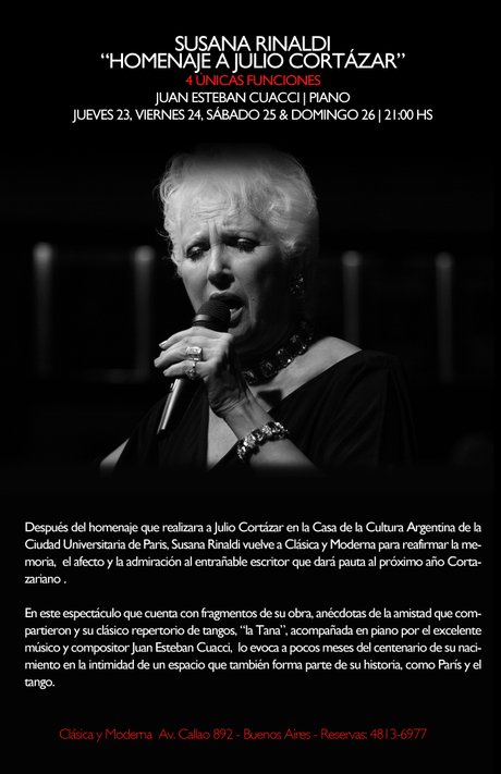 Susana Rinaldi reprend son hommage à Cortázar à Clásica y Moderna [à l'affiche]