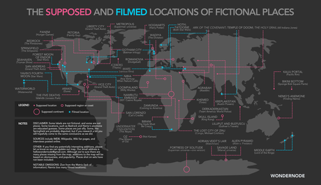 La carte du monde des villes imaginaires (films, jeux vidéo...)