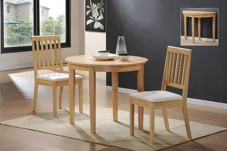 Simple Minimalist Dining Room Rustic Small Dining Tables Set Made From Wooden Material In Bright Color Combined With White Seating Design