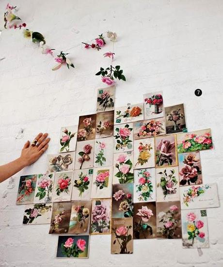Blog maison - décorer un mur- cartes postales fleurs