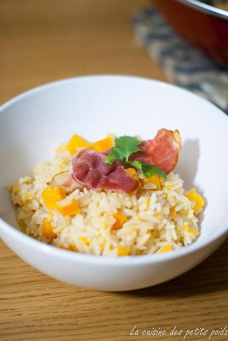 Riz au potiron et jambon fumé