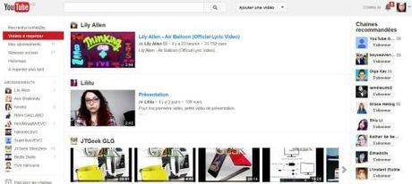 Ma page d'accueil sur youtube