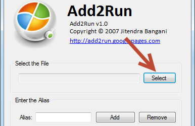 Add2Run ajoute une application en alias à la fenêtre Exécuter