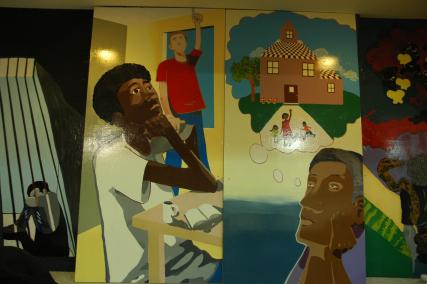 murale centre jeunesse cité des prairies jeunes boutique équitable t-shirt