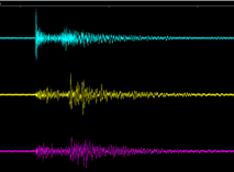 Un séisme ressenti à Mayotte Accélérations verticale en bleu et horizontales enregistrées