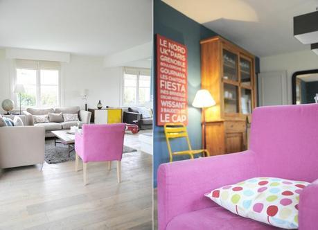 Une grande pièce à vivre réveillée salon