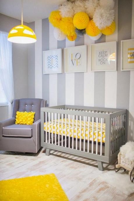 Chambre bébé mixte jaune et grise