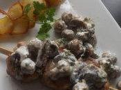 Brochette filet mignon poelée champignons crémés
