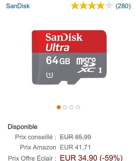 Promo : -50% sur les cartes microSD XC 64 GO ScanDisk