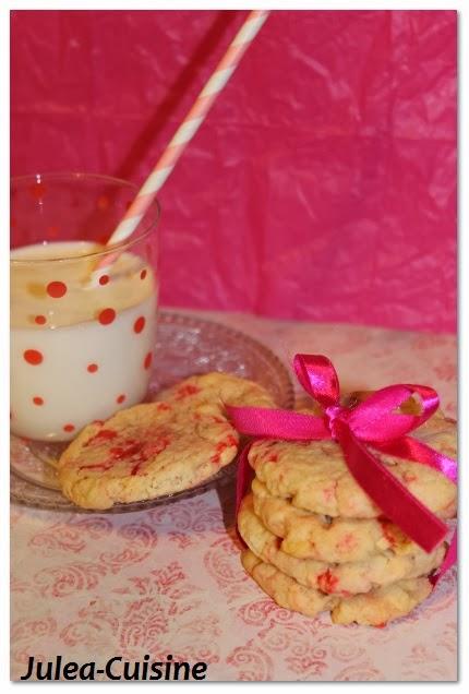 Cookies aux pralines roses et chocolat blanc {St Valentin}