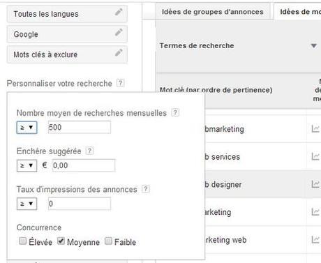 filtre des mots clés