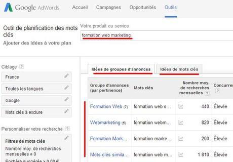 suggestion de mots cle adwords