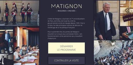 Capture d'écran de la page d'accueil du webdocumentaire Matignon, regards croisés