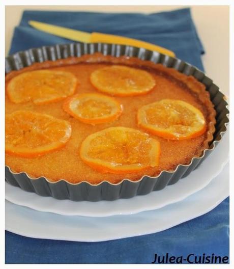 Tarte à l'orange, crème d'amande et oranges confites