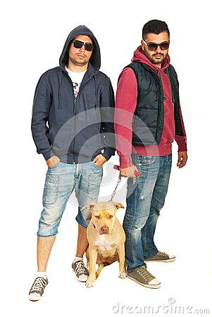 Bad boys with pitbull dog