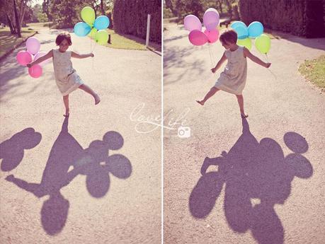 petite fille saute ballons couleur soleil