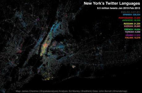 la carte des langues utilisées sur twitter à new york