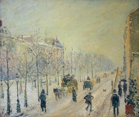 Les impressionnistes en privé, 100 chefs-d’oeuvres de collections particulières, au Musée Marmottan-Monet (Paris 16) Les boulevards exterieurs, effet de neige, Pissarro