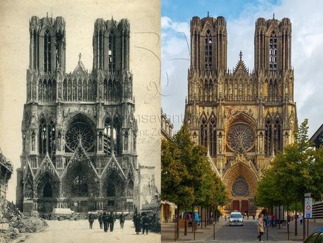 la façade de la cathédrale après la guerre