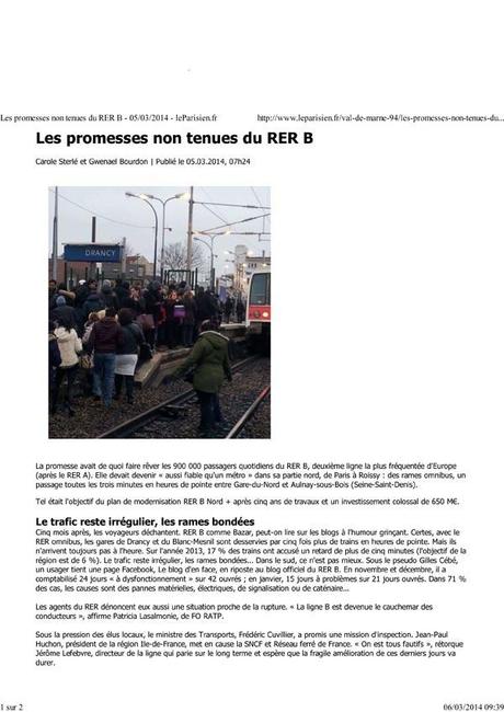 Mars 2014 - A propos des promesses non tenues de la SNCF
