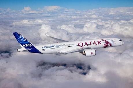 1er Vol de l'A350  aux couleurs de Qatar Airways au dessus de Toulouse