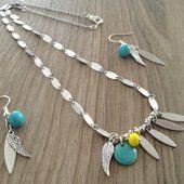 Collier et BO argentés pampilles turquoise