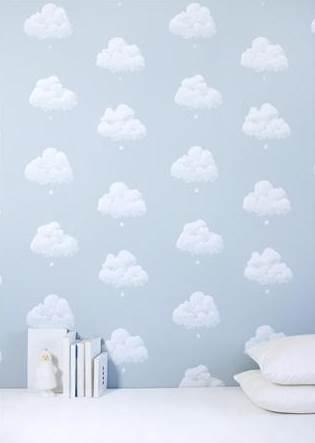 Papier peint nuages de coton bleu fumée