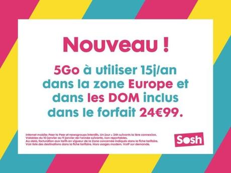 SOSH: Ajout de5 Go d'itinérance par an pour es forfaits à 24.99 €
