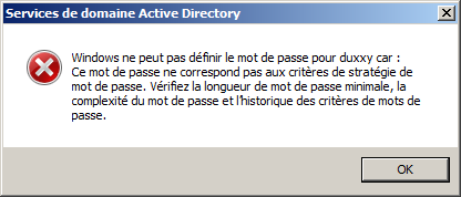 Comment désactiver la stratégie de mot de passe sur Windows Server 2008 r2 mot_de_passe_ne_correspond_pas