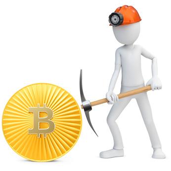 3d man miner mining golden Bitcoin