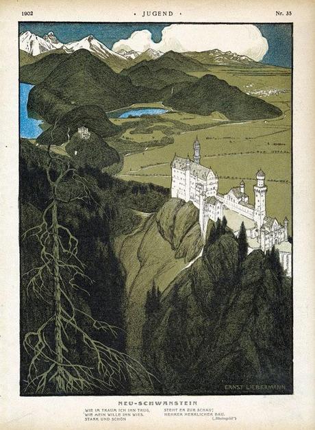 Une lithographie de Neuschwanstein dans le magazine JUGEND (1902)
