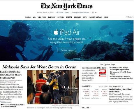 Publicite iPad Air New York Times VOL MH370