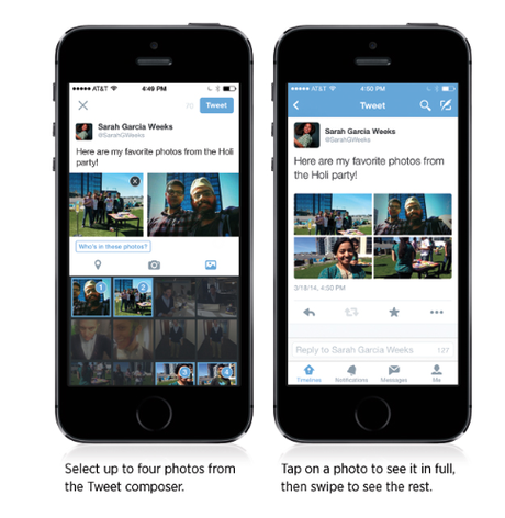 Twitter propose 2 nouveautés : le tag de photos et l'ajout de 4 photos par Tweet