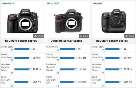 comparaison D4 - D800 - D610